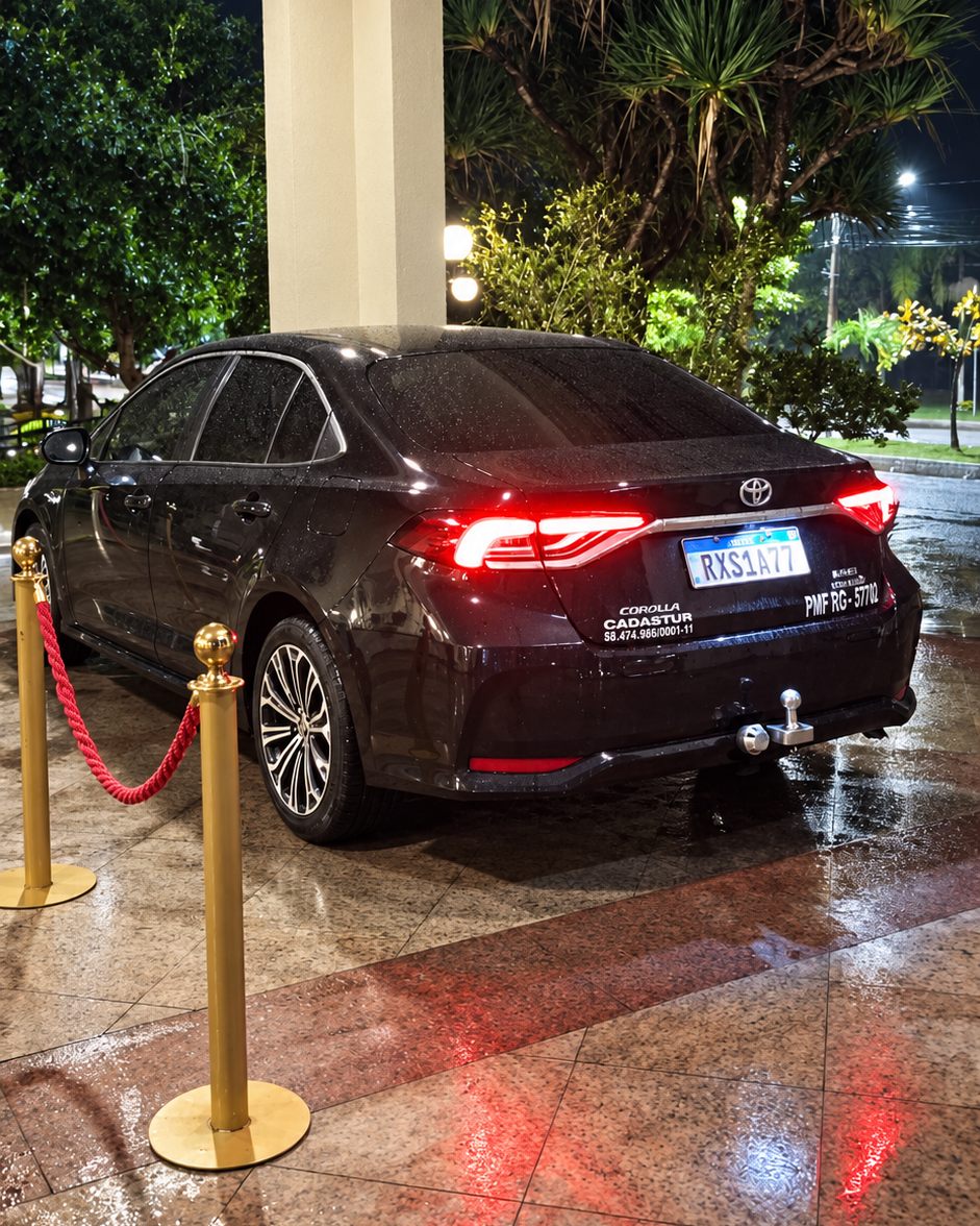 Toyota Corolla ejecutivo VBM Transfer en la entrada del hotel